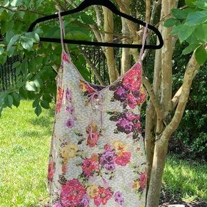 LUCKY BRAND 100% COTTON FLORAL PRINT BABYDOLL TOP, SIZE MEDIUM